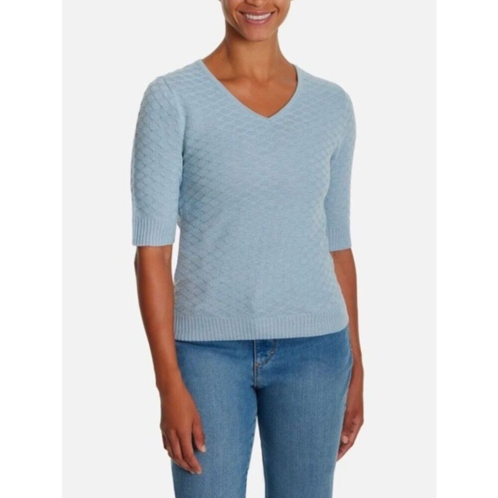 Ella Moss Light Blue Elbow Sleeve Lightweight Sweater Size Medium